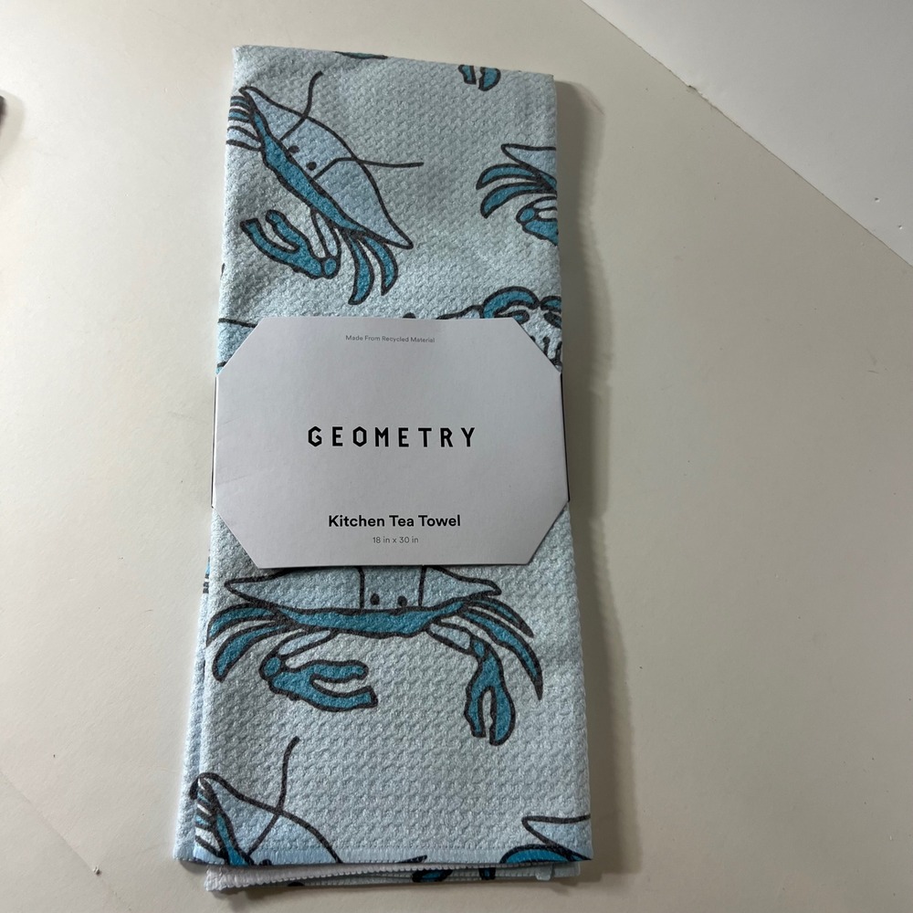 Geometry Kitchen Tea Towels Blue Crabs Design Blue NWT